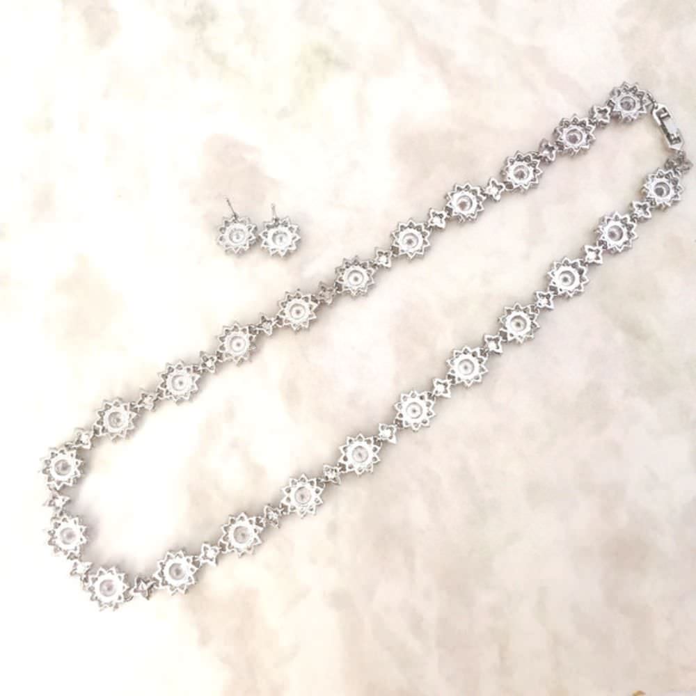 classical silver ジルコニアネックレス&ピアスset/ブライダルアクセサリー 【結婚式 アクセサリーセット】