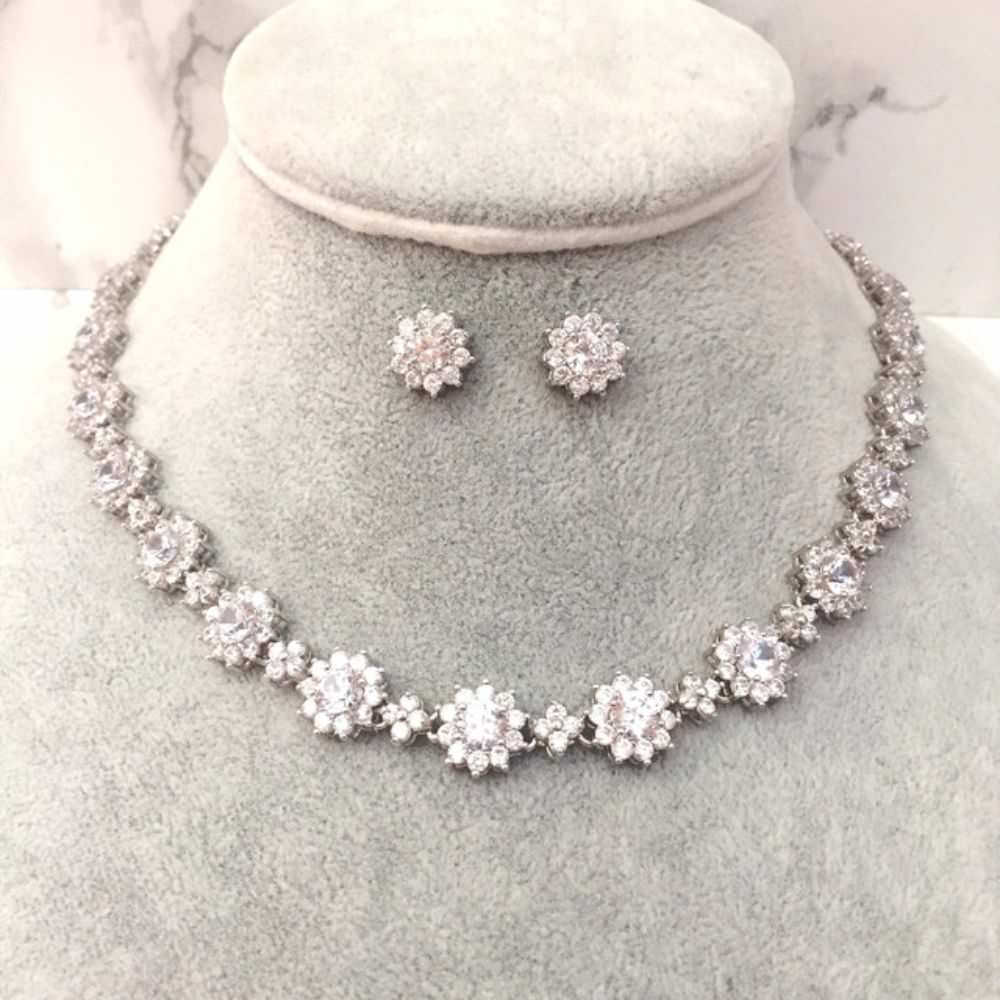 classical silver ジルコニアネックレス&ピアスset/ブライダルアクセサリー 【結婚式 アクセサリーセット】