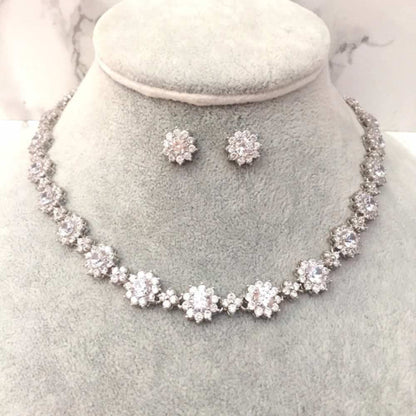 classical silver ジルコニアネックレス&ピアスset/ブライダルアクセサリー 【結婚式 アクセサリーセット】
