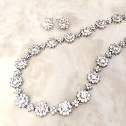 classical silver ジルコニアネックレス&ピアスset/ブライダルアクセサリー 【結婚式 アクセサリーセット】