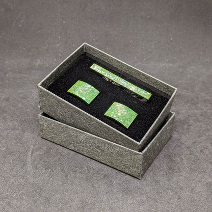 【着物職人手作り 金彩螺鈿ネクタイピン・カフスボタンセット】グリーン Nsplus 19672 【結婚式 カフス タイピン 小物】