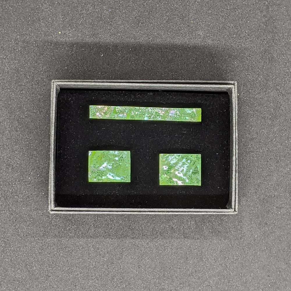 【着物職人手作り 金彩螺鈿ネクタイピン・カフスボタンセット】グリーン Nsplus 19672 【結婚式 カフス タイピン 小物】