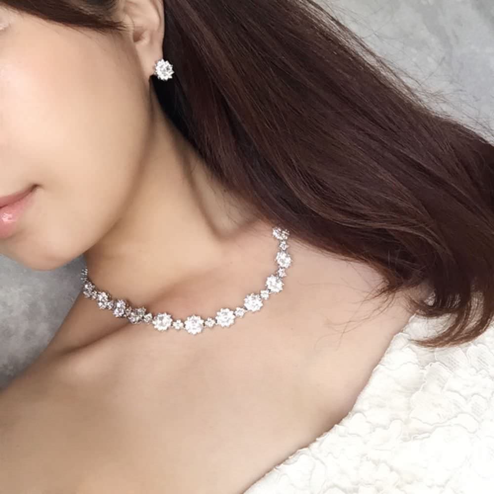 classical silver ジルコニアネックレス&ピアスset/ブライダルアクセサリー 【結婚式 アクセサリーセット】