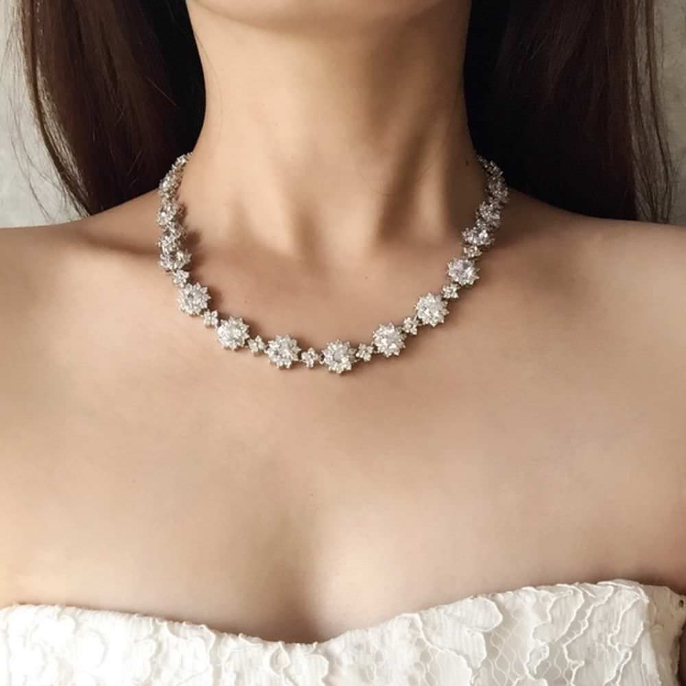 classical silver ジルコニアネックレス&ピアスset/ブライダルアクセサリー 【結婚式 アクセサリーセット】