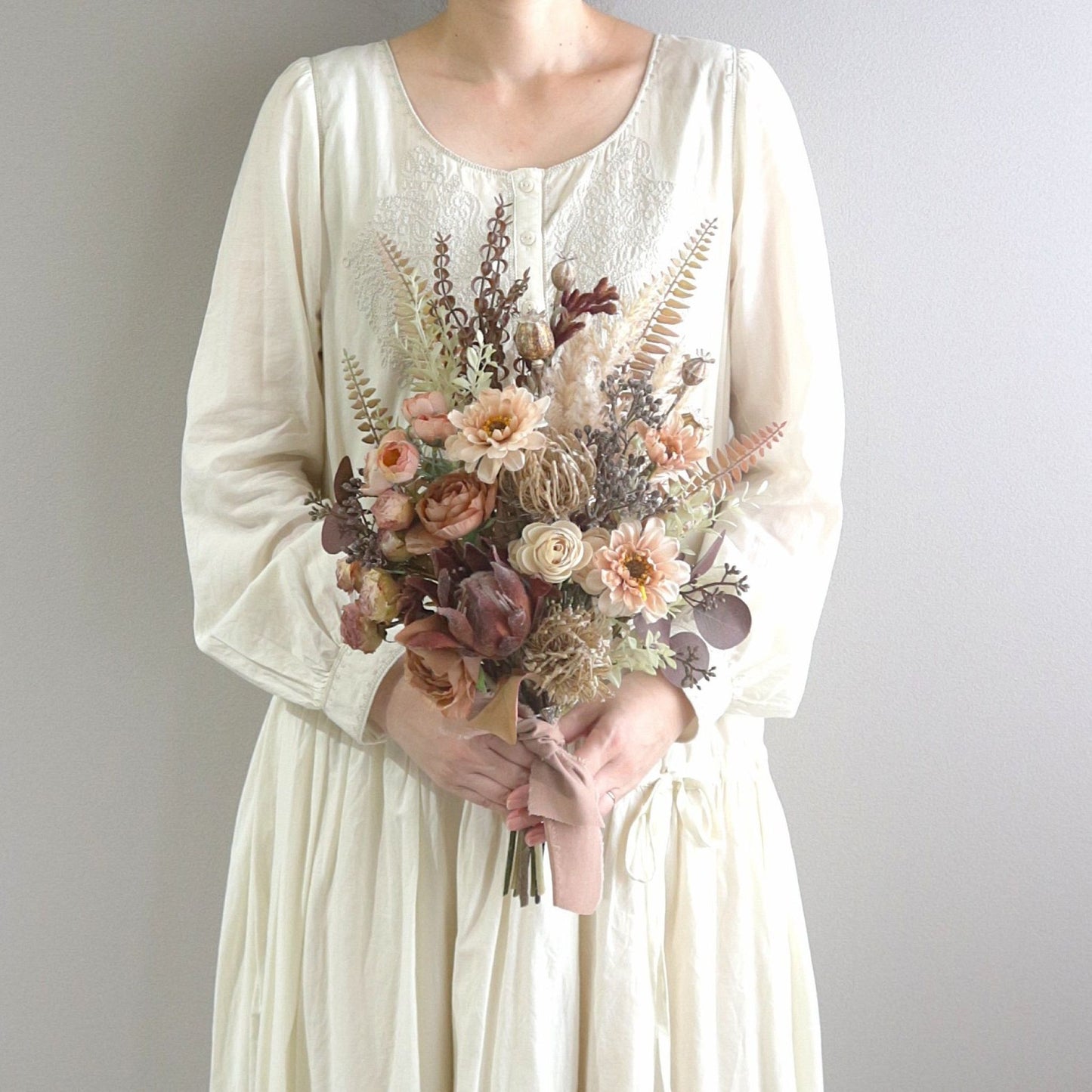 プロテアとパンパスグラスのブーケ＆ブートニアset