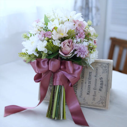 コスモスのピンクホワイトブーケ【結婚式　フワラー　アーティフィシャルフラワー　ブーケ　ブートニア】