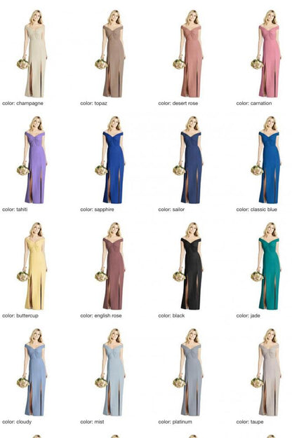 8186 マットシフォン オフショルダー ブライズメイド ロングドレス 65色 【結婚式 ブライズメイド アッシャー オーダーメイド】