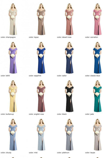 8190 マットシフォン ブライズメイド オフショルダー ロングドレス 65色 【結婚式 ブライズメイド アッシャー オーダーメイド】