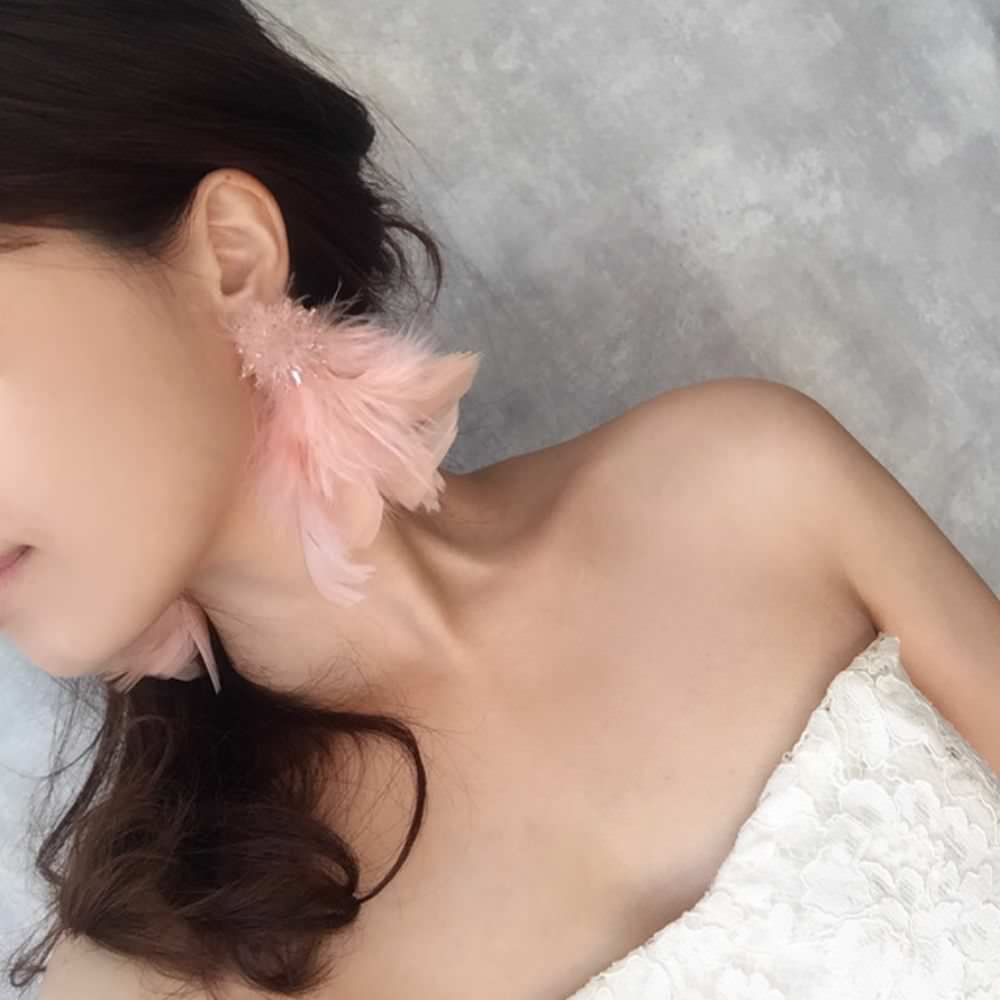 【ピアス・イヤリング】beads フェザーピアス/ブライダルアクセサリー 【結婚式 ピアス イヤリング】