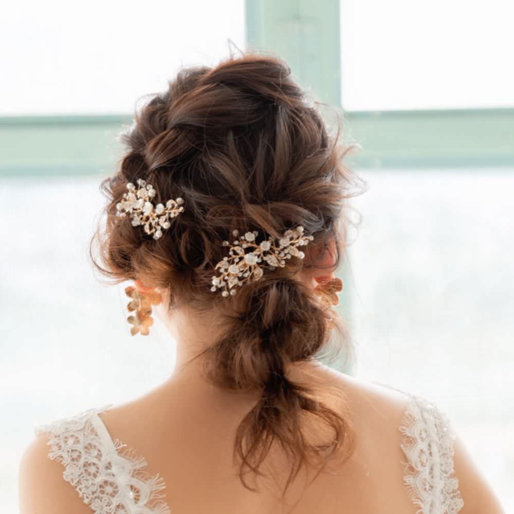 【ヘッドドレス】mat gold ブライダルヘッドアクセサリー 【結婚式 ヘアアクセサリー】