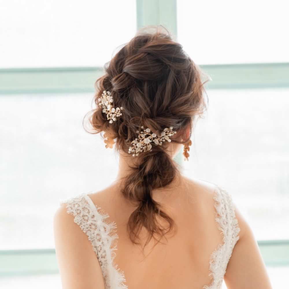 【ヘッドドレス】mat gold ブライダルヘッドアクセサリー 【結婚式 ヘアアクセサリー】