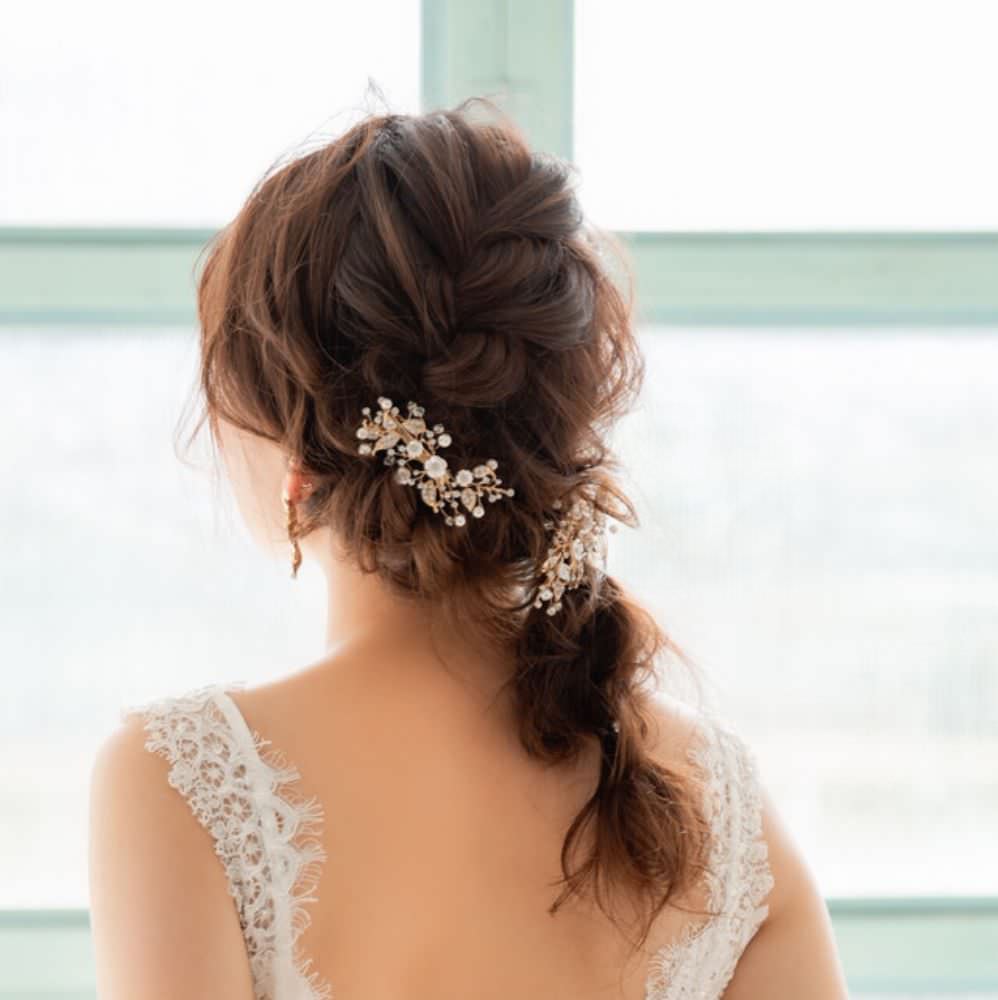 【ヘッドドレス】mat gold ブライダルヘッドアクセサリー 【結婚式 ヘアアクセサリー】