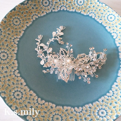 ブライダルヘッドドレス ビジュー リーフ ボンネ a1 【結婚式 ヘアアクセサリー】