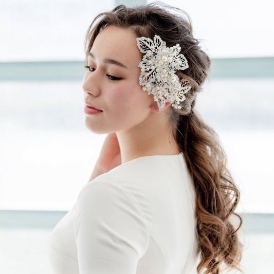 ブライダルヘッドドレス ビジュー パール リーフ ボンネ a2 【結婚式 ヘアアクセサリー】