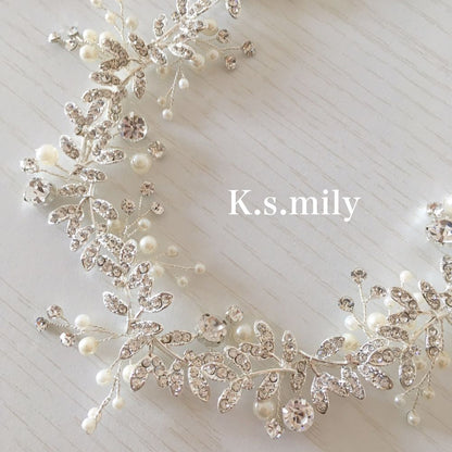 ブライダルヘッドドレス ビジュー パール 小枝アクセサリー a3 【結婚式　ヘアアクセサリー】