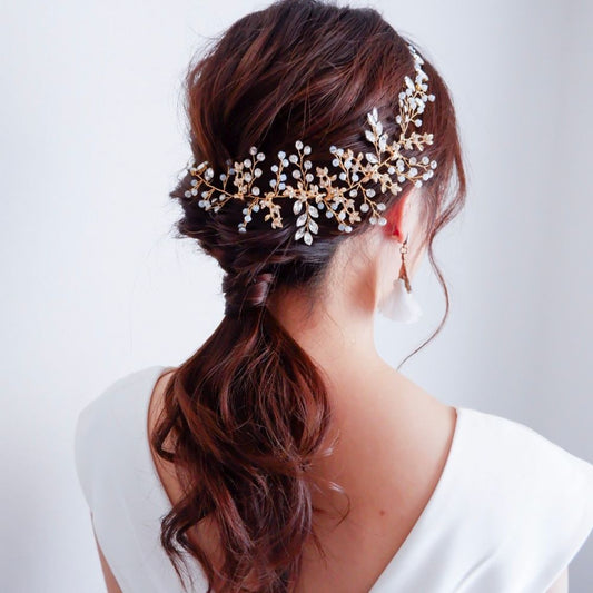 ビジュー リーフ 小枝ヘッドドレス ゴールド a4/ブライダルアクセサリー 【結婚式 ヘアアクセサリー】