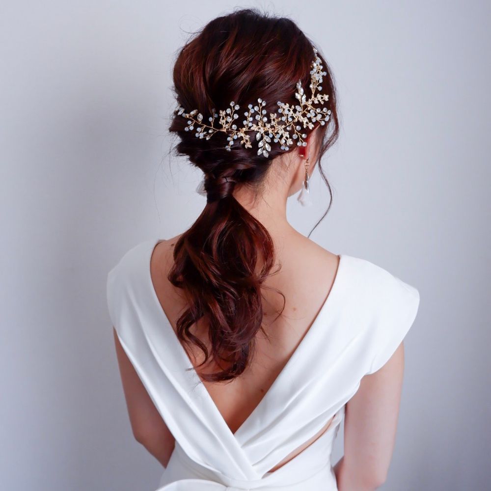 ビジュー リーフ 小枝ヘッドドレス ゴールド a4/ブライダルアクセサリー 【結婚式 ヘアアクセサリー】