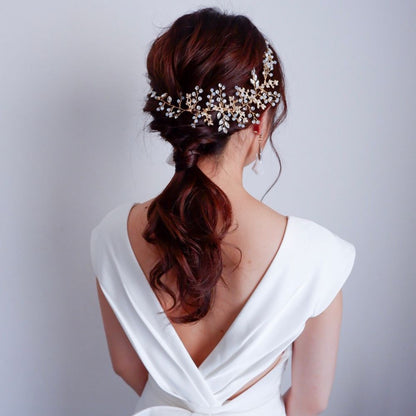 ビジュー リーフ 小枝ヘッドドレス ゴールド a4/ブライダルアクセサリー 【結婚式 ヘアアクセサリー】