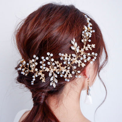 ビジュー リーフ 小枝ヘッドドレス ゴールド a4/ブライダルアクセサリー 【結婚式 ヘアアクセサリー】