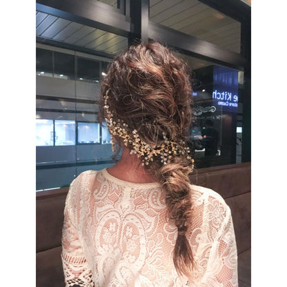 ビジュー リーフ 小枝ヘッドドレス ゴールド a4/ブライダルアクセサリー 【結婚式 ヘアアクセサリー】