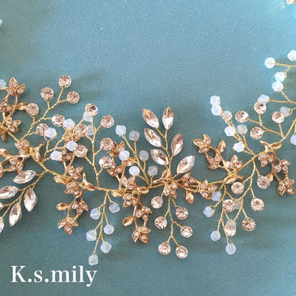 ビジュー リーフ 小枝ヘッドドレス ゴールド a4/ブライダルアクセサリー 【結婚式 ヘアアクセサリー】