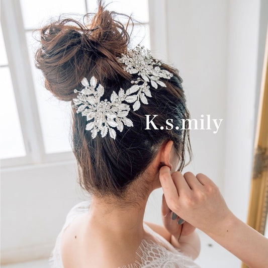 ブライダルヘッドドレス ビジュー リーフ ストーン ボンネ a5 【結婚式 ヘアアクセサリー】