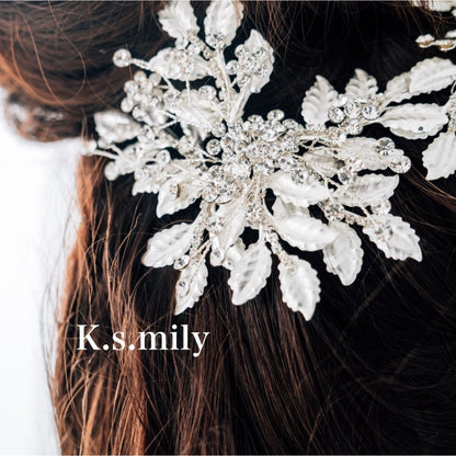 ブライダルヘッドドレス ビジュー リーフ ストーン ボンネ a5 【結婚式 ヘアアクセサリー】