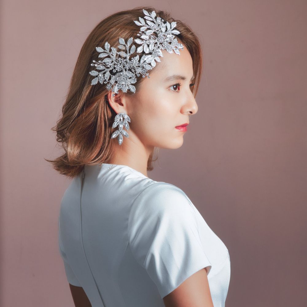 ブライダルヘッドドレス ビジュー リーフ ストーン ボンネ a5 【結婚式 ヘアアクセサリー】