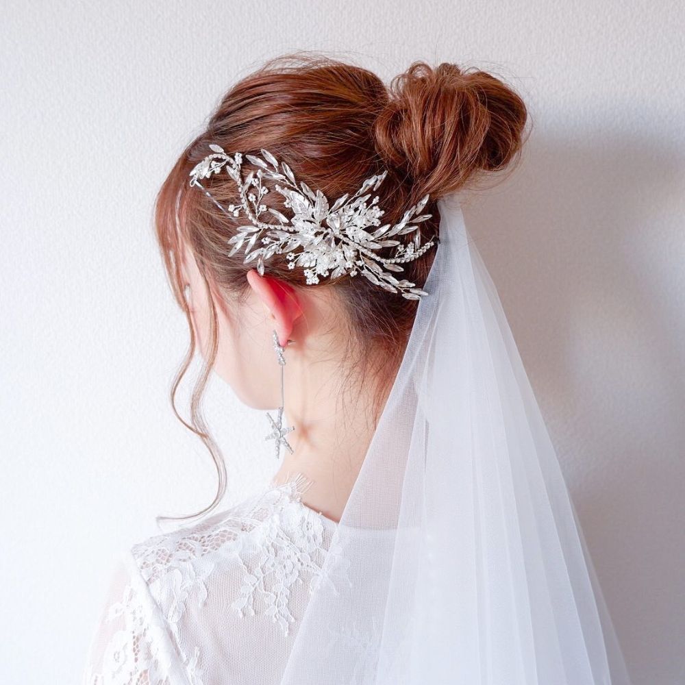 ブライダルヘッドドレス リーフ ビジュー ボンネ a7 【結婚式 ヘアアクセサリー】