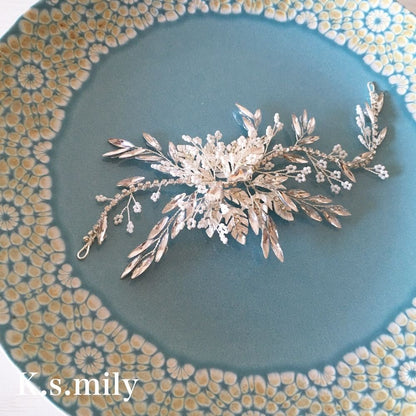 ブライダルヘッドドレス リーフ ビジュー ボンネ a7 【結婚式 ヘアアクセサリー】