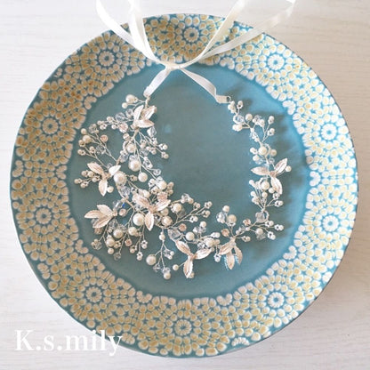 ブライダルヘッドドレス ビジュー リーフ 小枝ヘッドドレス a9 【結婚式 ヘアアクセサリー】