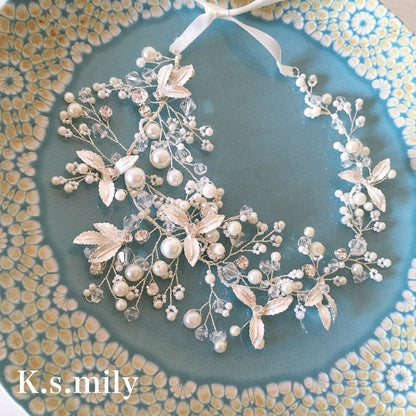 ブライダルヘッドドレス ビジュー リーフ 小枝ヘッドドレス a9 【結婚式 ヘアアクセサリー】