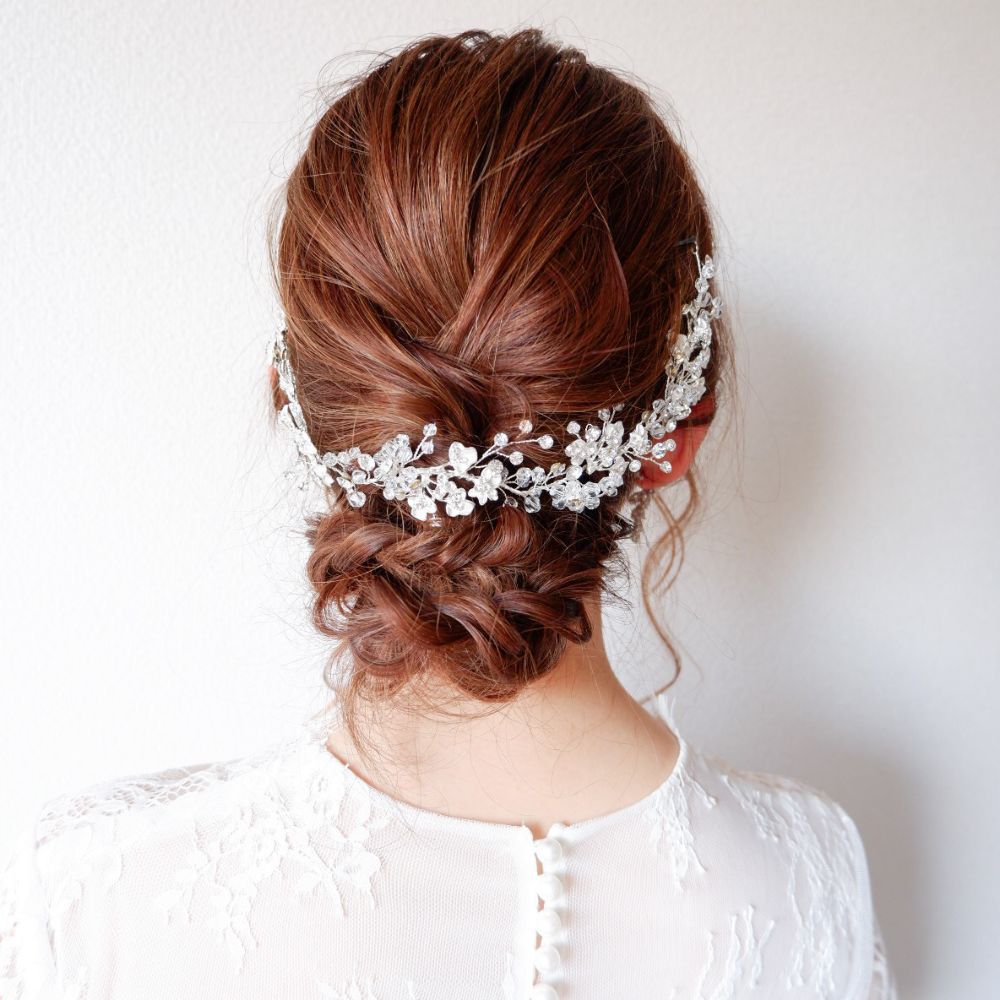 ブライダルヘッドドレス ビジュー リーフ 小枝ヘッドドレス b1 【結婚式 ヘアアクセサリー】