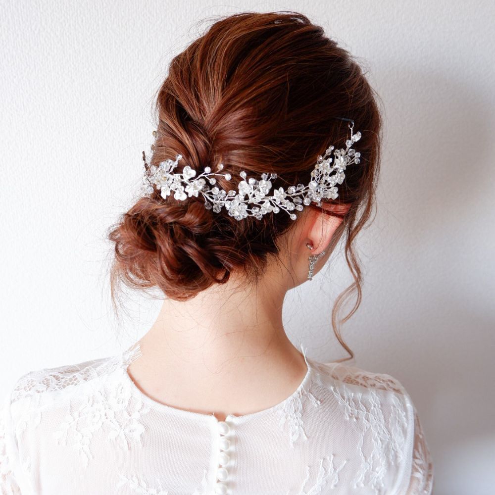 ブライダルヘッドドレス ビジュー リーフ 小枝ヘッドドレス b1 【結婚式 ヘアアクセサリー】