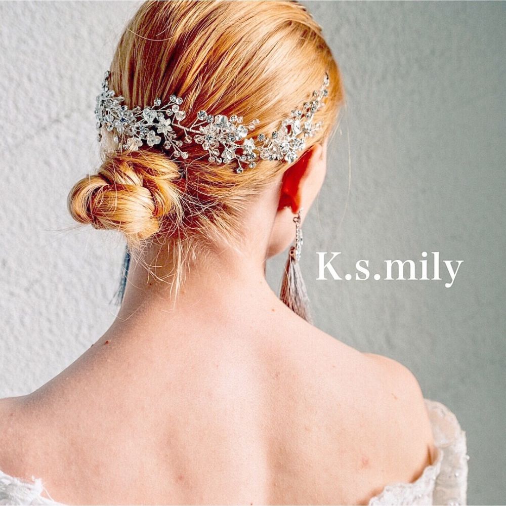 ブライダルヘッドドレス ビジュー リーフ 小枝ヘッドドレス b1 【結婚式　ヘアアクセサリー】