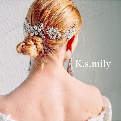 ブライダルヘッドドレス ビジュー リーフ 小枝ヘッドドレス b1 【結婚式　ヘアアクセサリー】