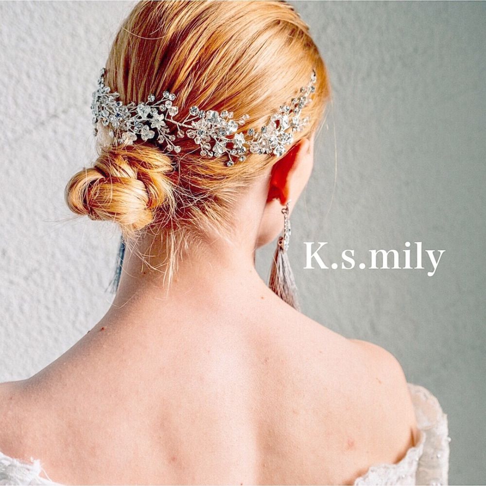 ブライダルヘッドドレス ビジュー リーフ 小枝ヘッドドレス b1 【結婚式 ヘアアクセサリー】
