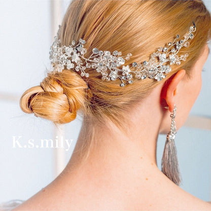 ブライダルヘッドドレス ビジュー リーフ 小枝ヘッドドレス b1 【結婚式　ヘアアクセサリー】