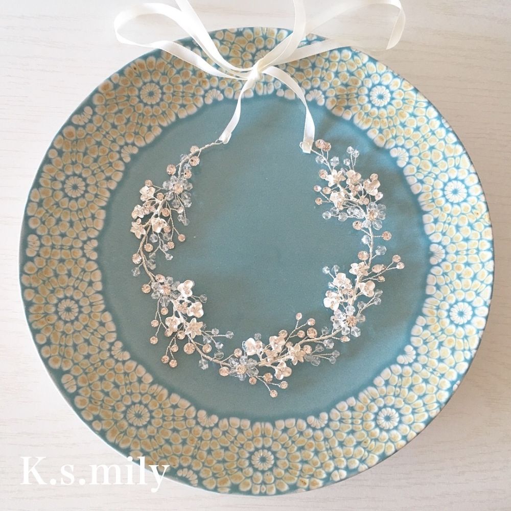 ブライダルヘッドドレス ビジュー リーフ 小枝ヘッドドレス b1 【結婚式 ヘアアクセサリー】