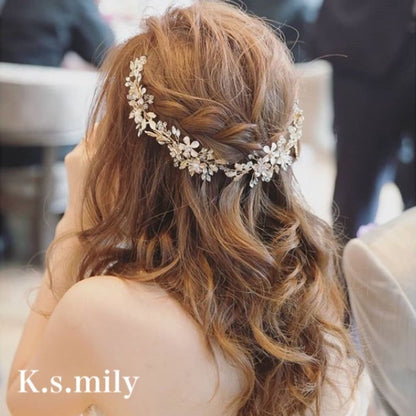 ブライダルヘッドドレス ビジュー フラワー 小枝ヘッドドレス b2 【結婚式　ヘアアクセサリー】