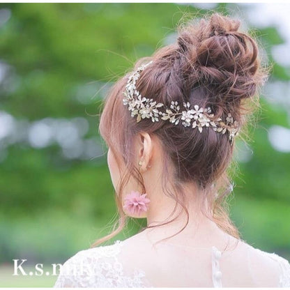 ブライダルヘッドドレス ビジュー フラワー 小枝ヘッドドレス b2 【結婚式　ヘアアクセサリー】