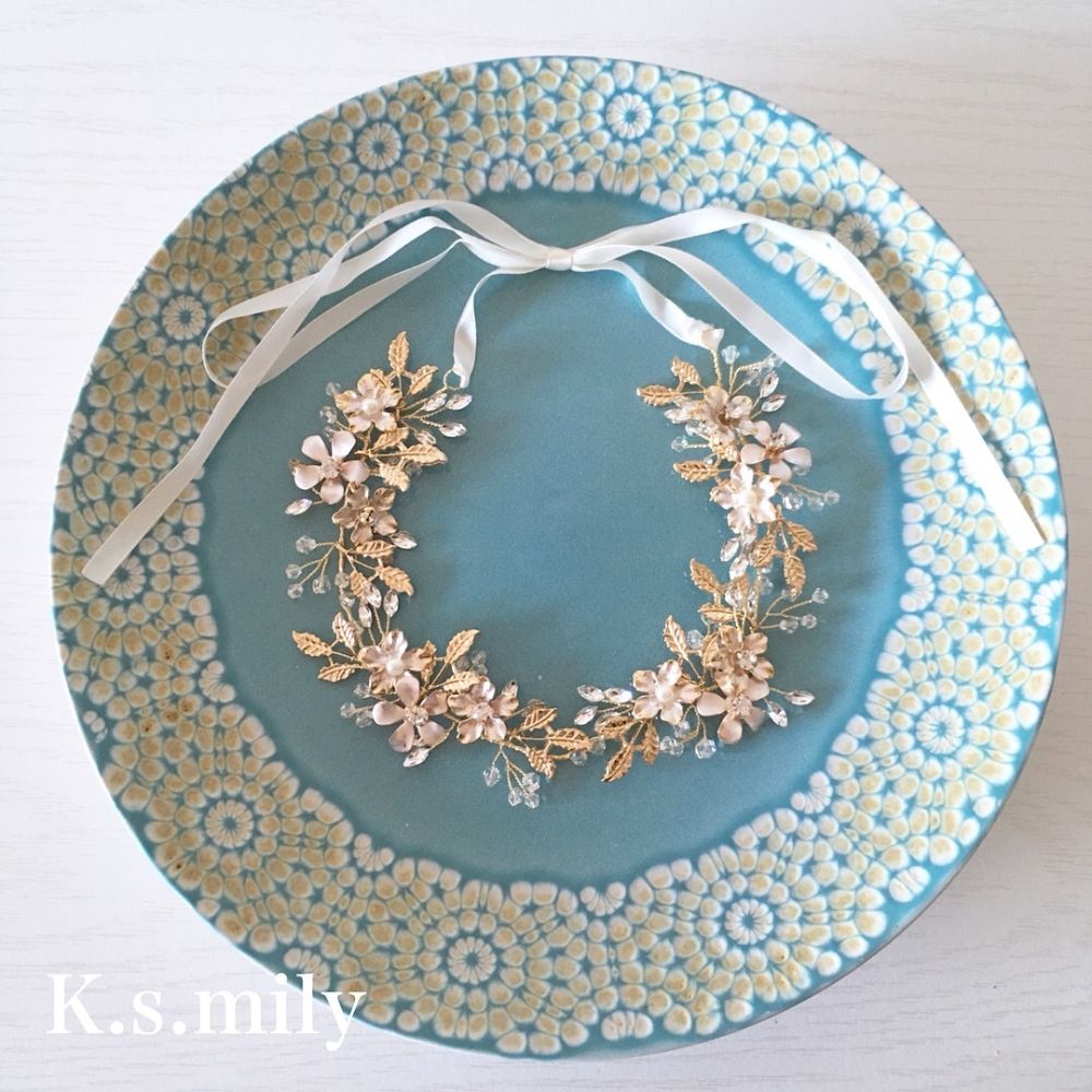 ブライダルヘッドドレス ビジュー フラワー 小枝ヘッドドレス b2 【結婚式 ヘアアクセサリー】