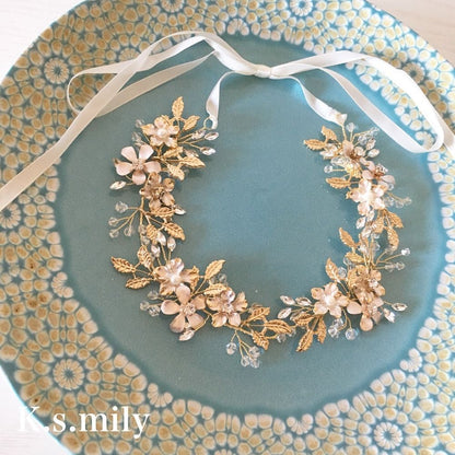 ブライダルヘッドドレス ビジュー フラワー 小枝ヘッドドレス b2 【結婚式 ヘアアクセサリー】