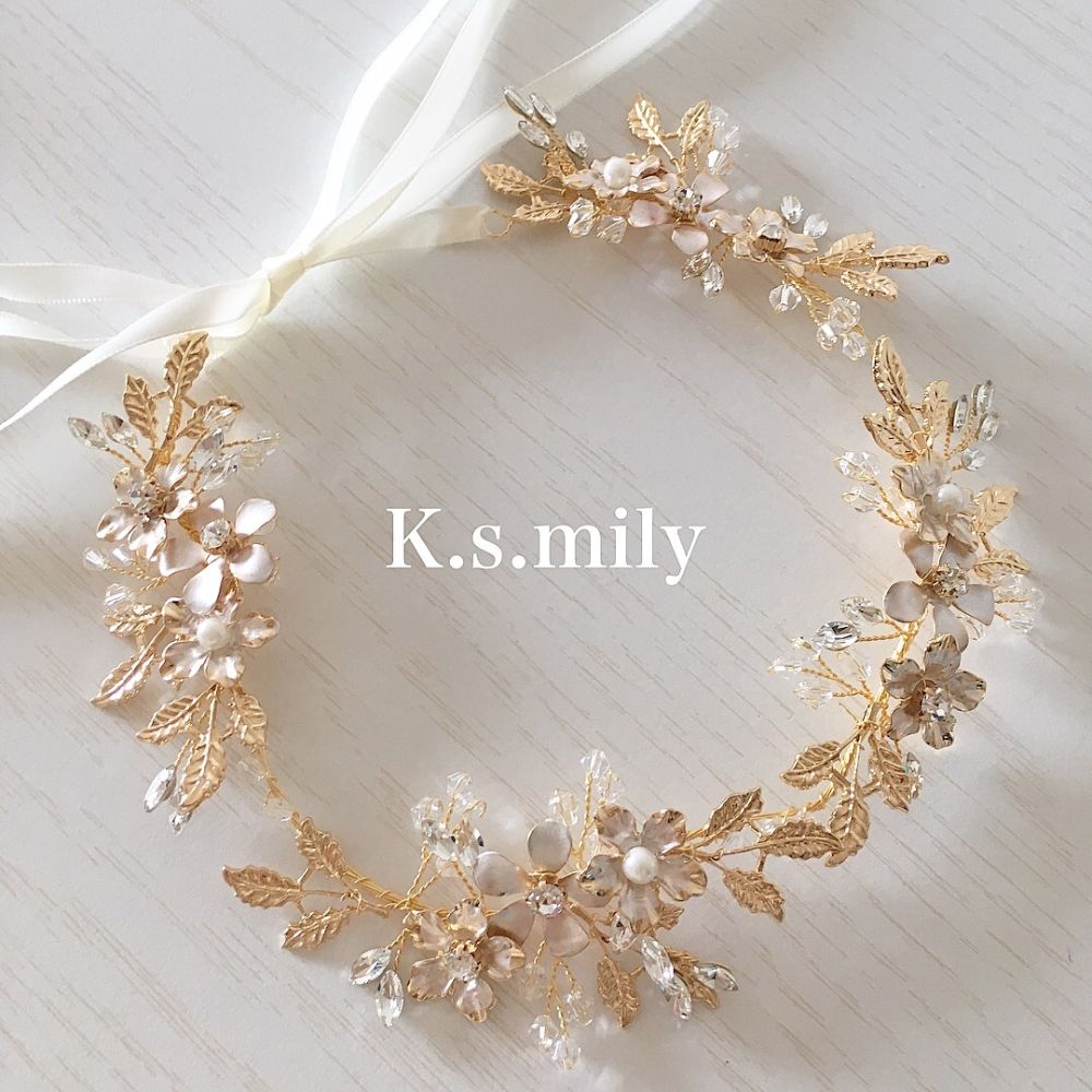 ブライダルヘッドドレス ビジュー フラワー 小枝ヘッドドレス b2 【結婚式　ヘアアクセサリー】