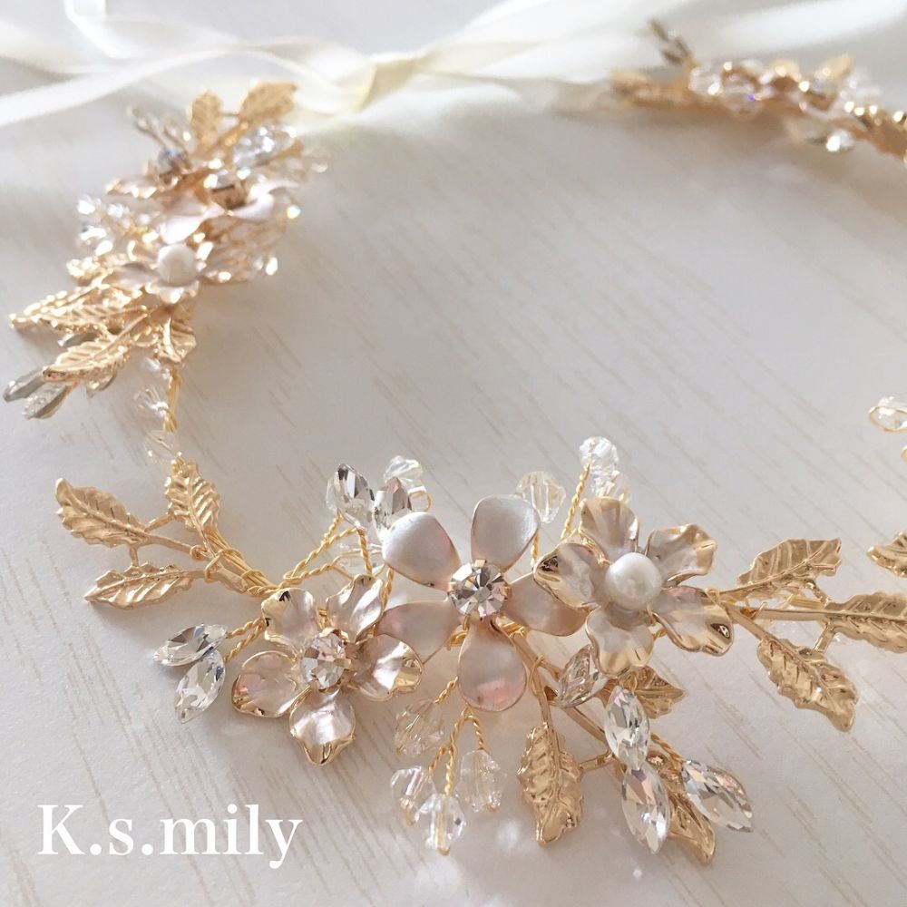 ブライダルヘッドドレス ビジュー フラワー 小枝ヘッドドレス b2 【結婚式 ヘアアクセサリー】