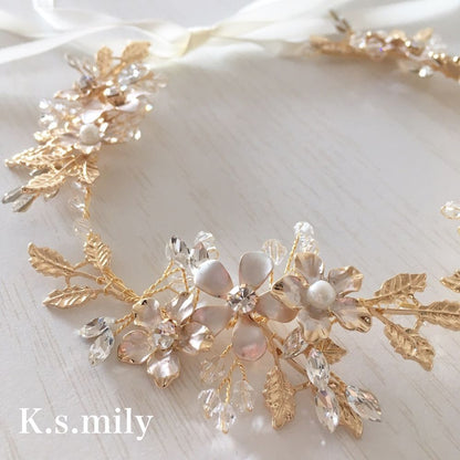 ブライダルヘッドドレス ビジュー フラワー 小枝ヘッドドレス b2 【結婚式 ヘアアクセサリー】