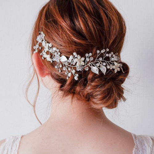 ブライダルヘッドドレス パールフラワー ビジュー 小枝アクセサリー【シルバー】b3 【結婚式　ヘアアクセサリー】