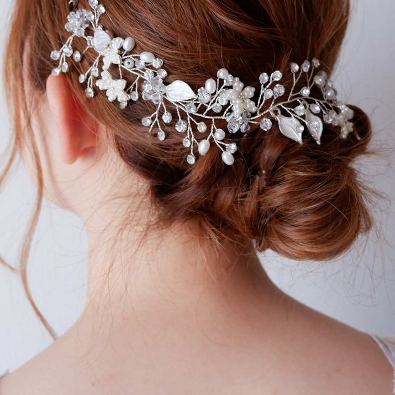 ブライダルヘッドドレス パールフラワー ビジュー 小枝アクセサリー【シルバー】b3 【結婚式　ヘアアクセサリー】