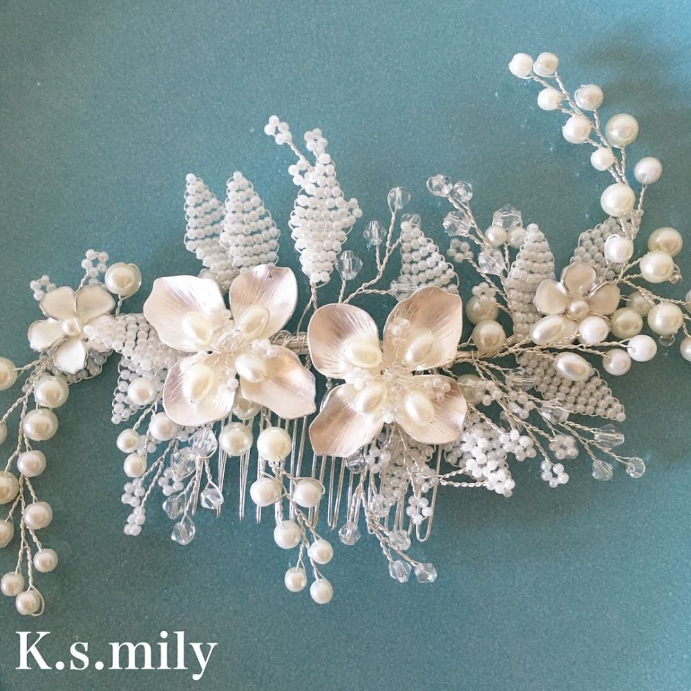 ブライダルヘッドドレス パール ビジュー ヘッドコーム b5 【結婚式 ヘアアクセサリー】