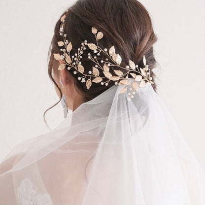 ブライダルヘッドドレス パール リーフ ゴールド b7 【結婚式　ヘアアクセサリー】